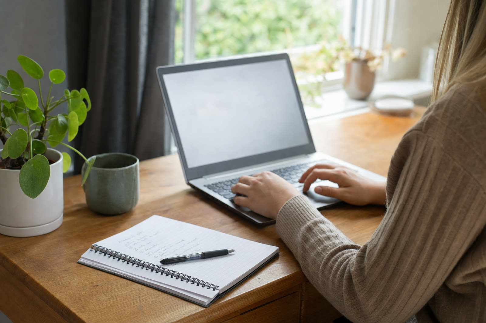 Bureau met laptop en een handgeschreven checklist